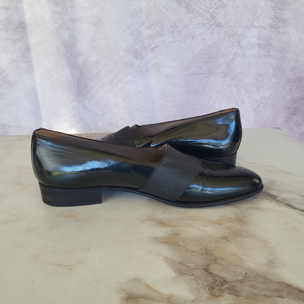 Santoni Italy Mens 9 UK / 10 US Black Patent Leather Grosgrain Tuxedo Loafers - Picture 6 of 8